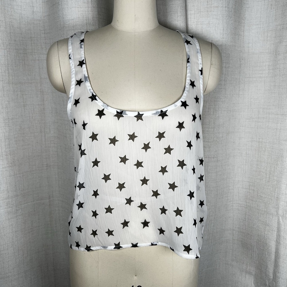 Vintage Y2K Show Me Your Mumu Sheer Tank White Stars Women's Large Made in USA